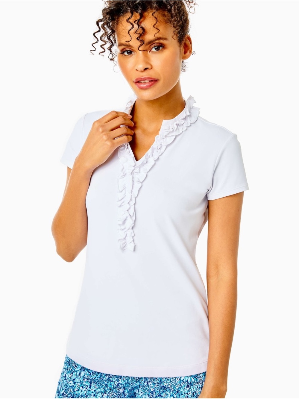 Lilly Pulitzer Frida Luxletic UPF 50+ White Ruffle Polo Top Women’s Size large